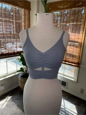 Athleta Slate Gray Ruched V-Neck Brami with Front Cutout